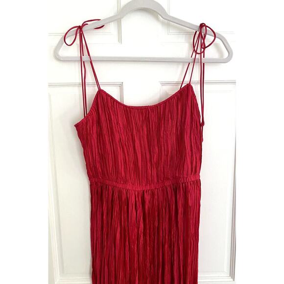 Ulla Johnson Orla Tie Shoulder Plissé Red Pleated Midi Dress 6 Small - Picture 11 of 16